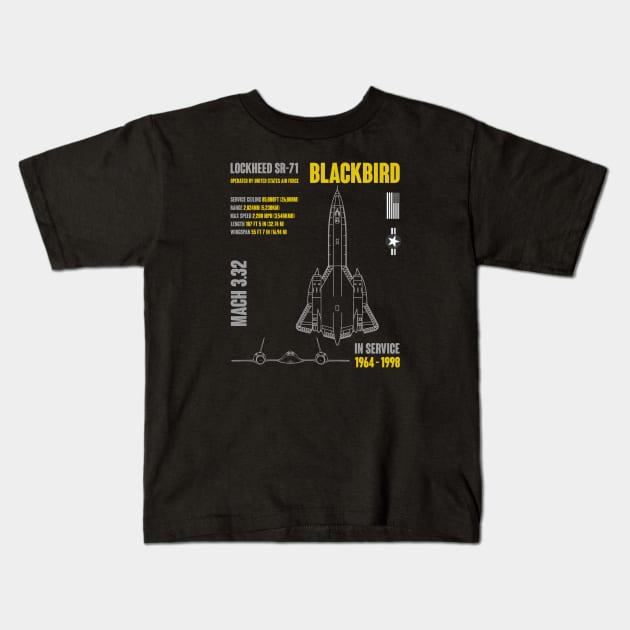 Lockheed SR-71 Blackbird Kids T-Shirt by Mandra